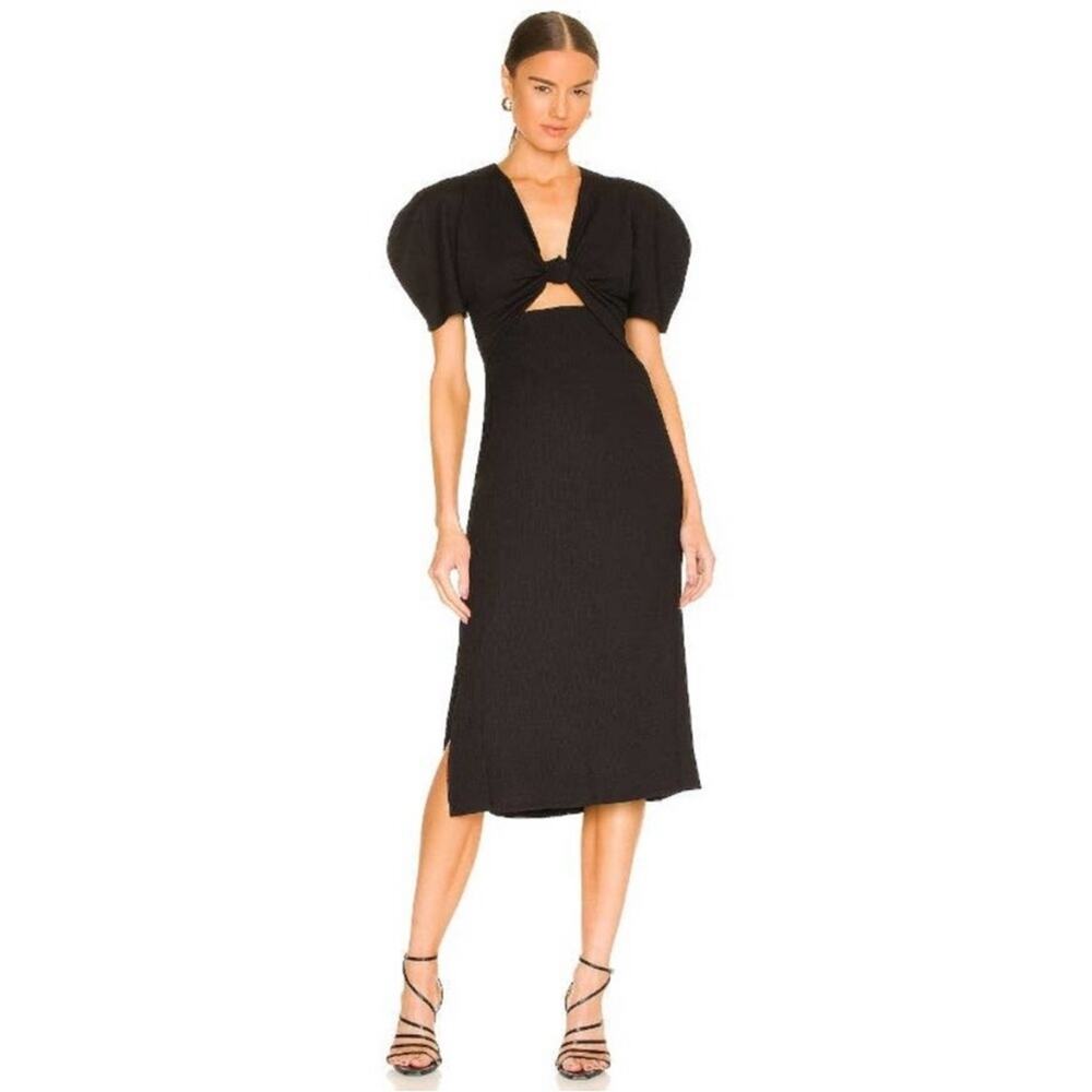 ASTR NWT Normandie midi dress black knot puff sleeve wedding party holiday